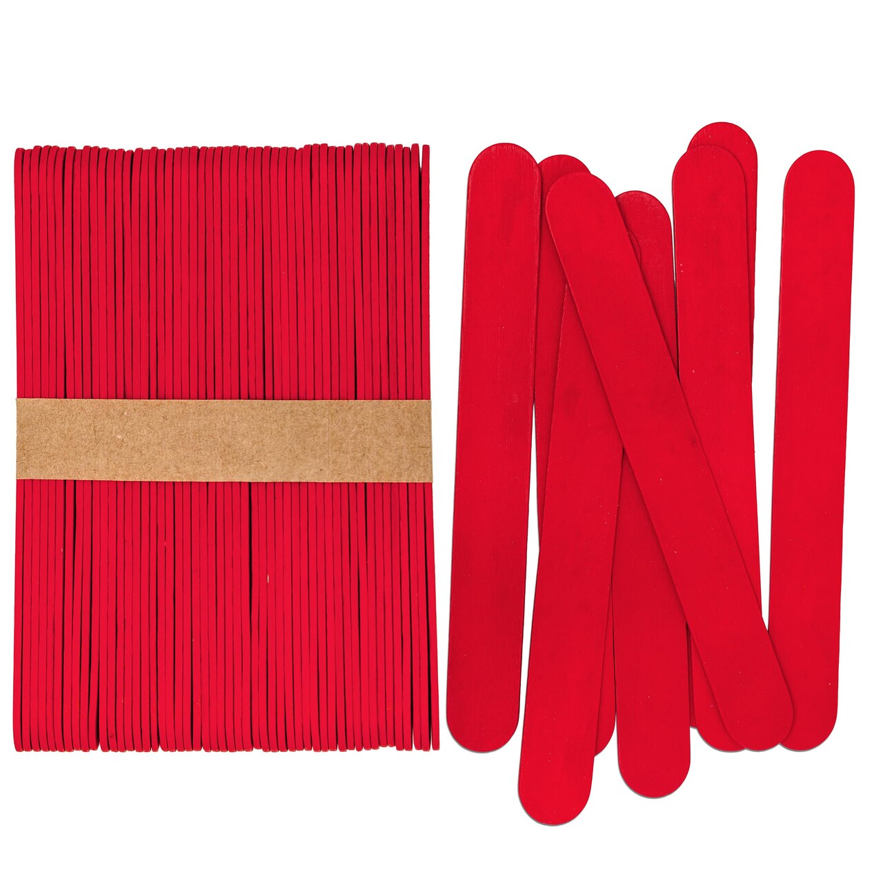 CraftySticks 50 Pack 6 Inch Red Painted Wood Craft Sticks, Jumbo Popsicle Sticks for Crafts, Teacher STEM Basics